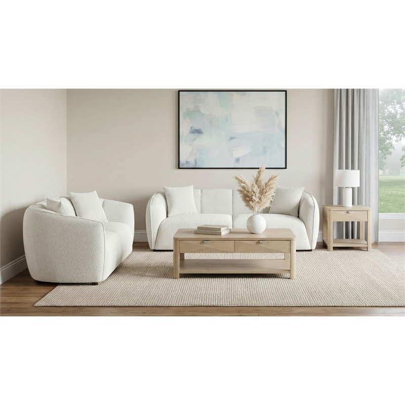 Pemberly Row Contemporary 2-Piece Fabric Upholstered Sofa Set in Sand