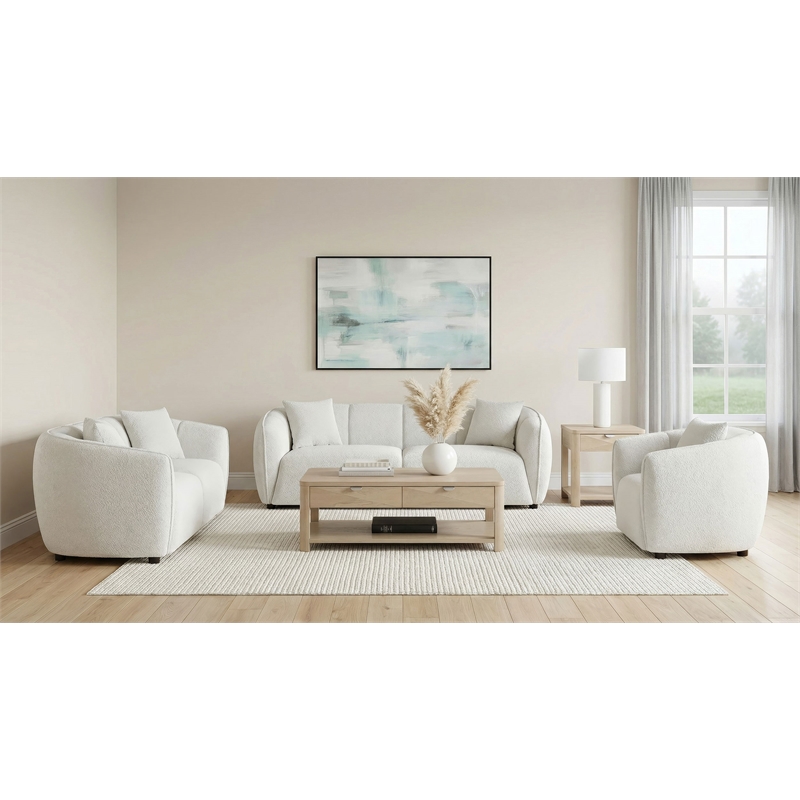 Pemberly Row Contemporary 3-Piece Fabric Upholstered Sofa Set in Sand