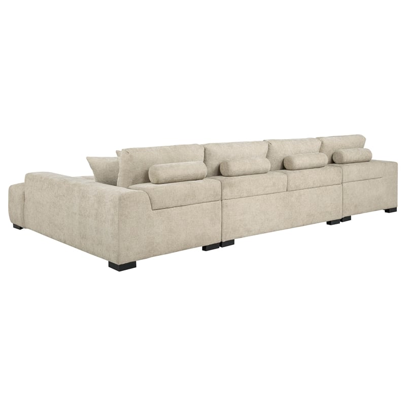 Pemberly Row U-Shaped Fabric Upholstered Sectional Sofa in Beige