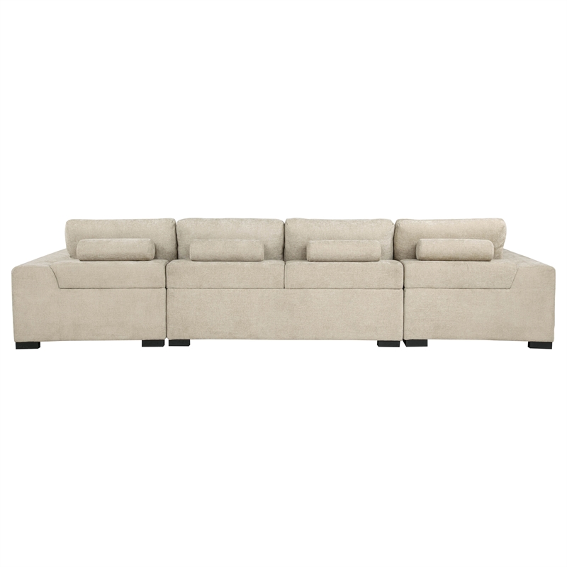 Pemberly Row U-Shaped Fabric Upholstered Sectional Sofa in Beige