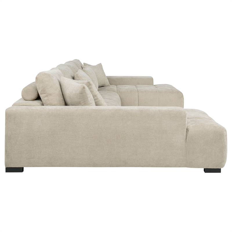 Pemberly Row U-Shaped Fabric Upholstered Sectional Sofa in Beige
