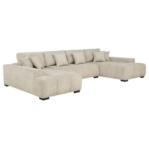 Pemberly Row U-Shaped Fabric Upholstered Sectional Sofa in Beige