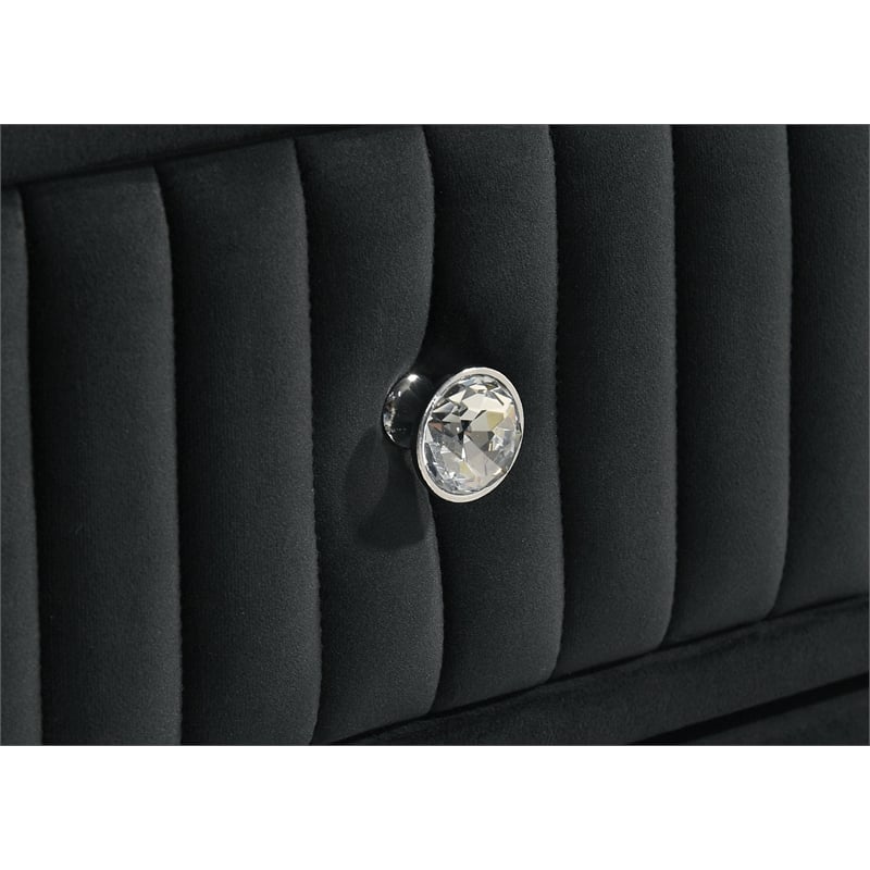 Pemberly Row 8-Drawer Velvet Upholstered LED Dresser in Black