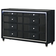 Pemberly Row 8-Drawer Velvet Upholstered LED Dresser in Black