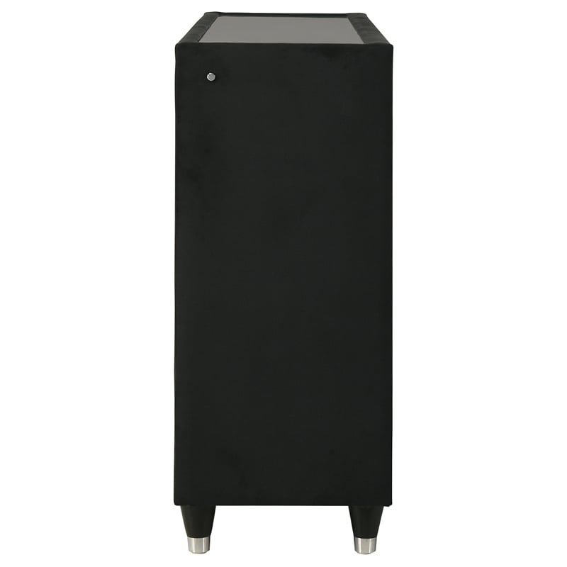 Pemberly Row 8-Drawer Velvet Upholstered LED Dresser in Black