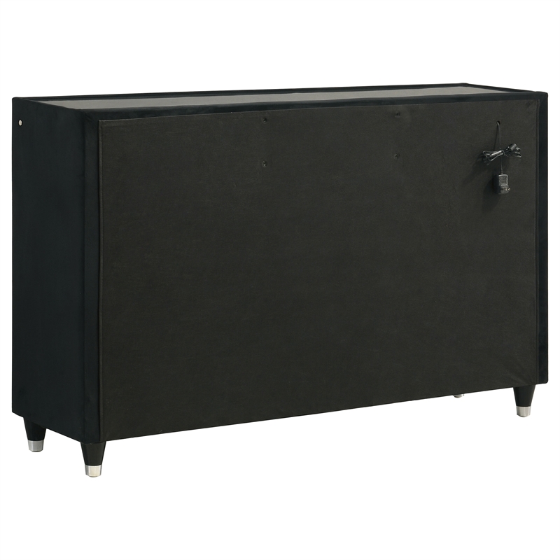Pemberly Row 8-Drawer Velvet Upholstered LED Dresser in Black