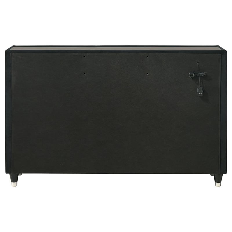 Pemberly Row 8-Drawer Velvet Upholstered LED Dresser in Black