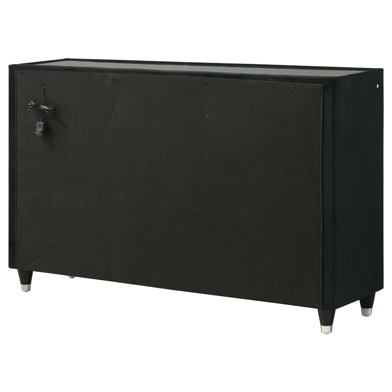 Pemberly Row 8-Drawer Velvet Upholstered LED Dresser in Black