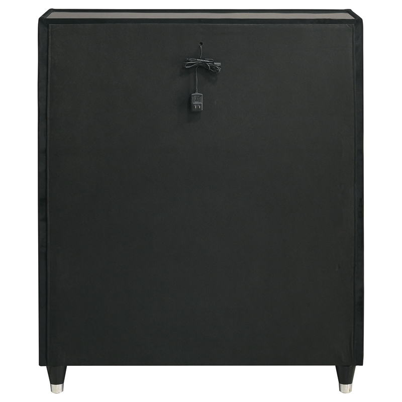 Pemberly Row 5-Drawer Velvet Upholstered LED Chest of Drawers in Black