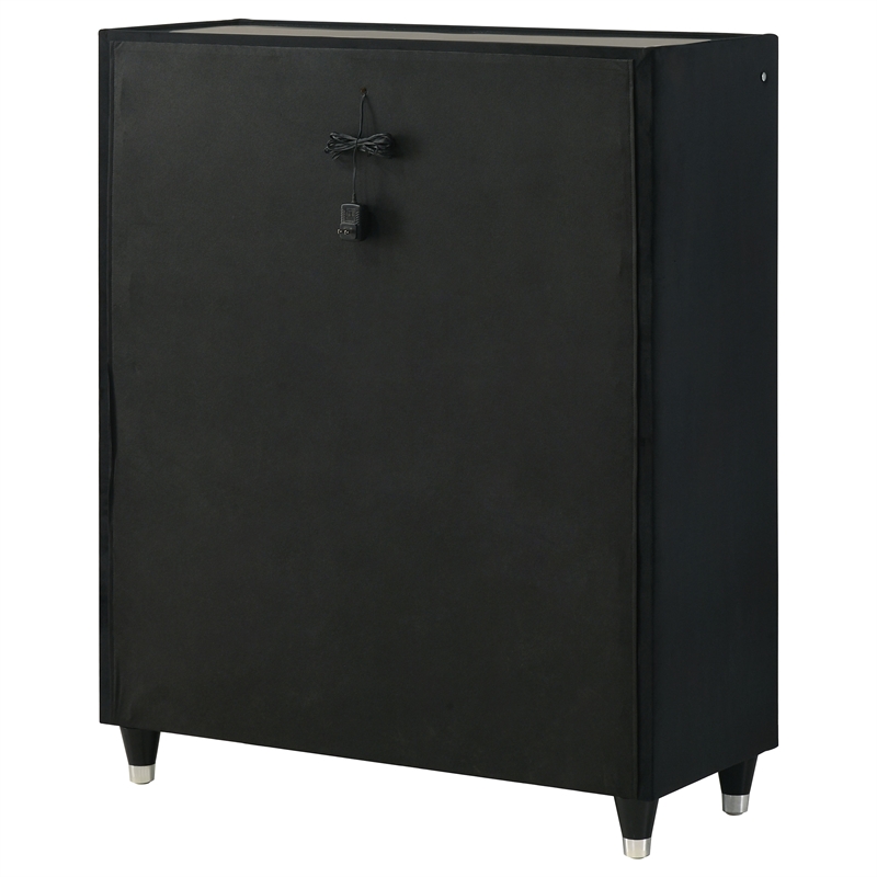 Pemberly Row 5-Drawer Velvet Upholstered LED Chest of Drawers in Black