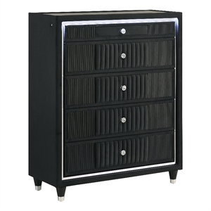 Pemberly Row 5-Drawer Velvet Upholstered LED Chest of Drawers in Black
