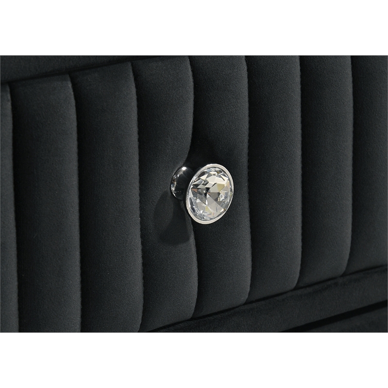 Pemberly Row 2-Drawer Velvet Upholstered LED Nightstand with USB in Black