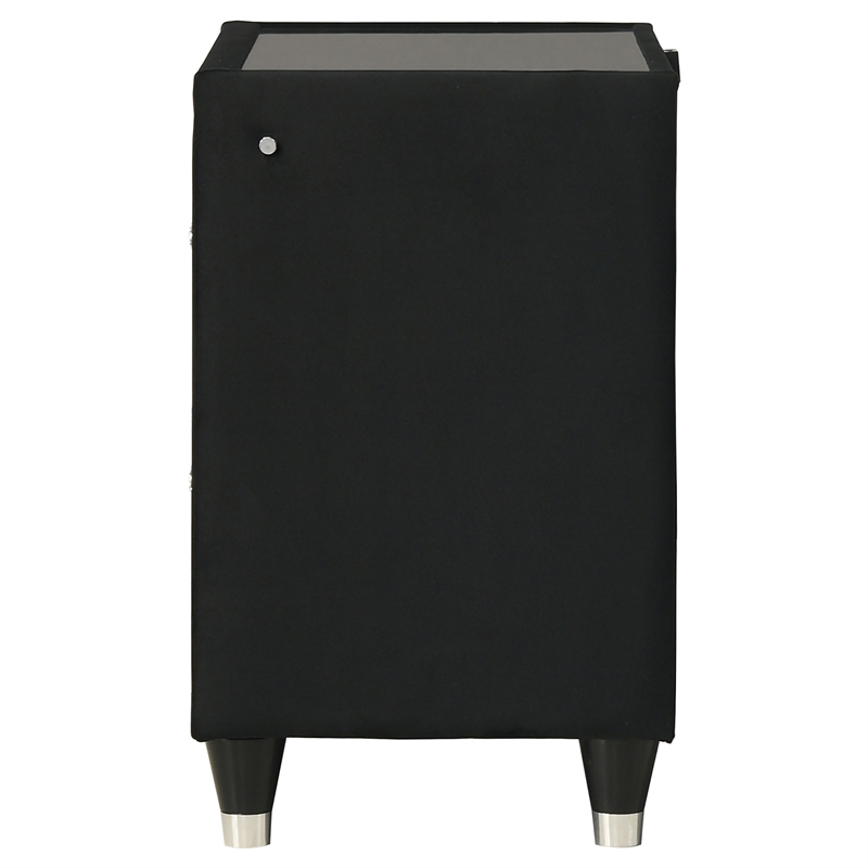 Pemberly Row 2-Drawer Velvet Upholstered LED Nightstand with USB in Black
