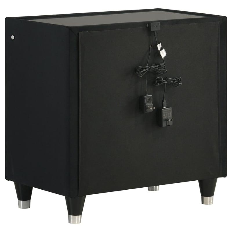 Pemberly Row 2-Drawer Velvet Upholstered LED Nightstand with USB in Black