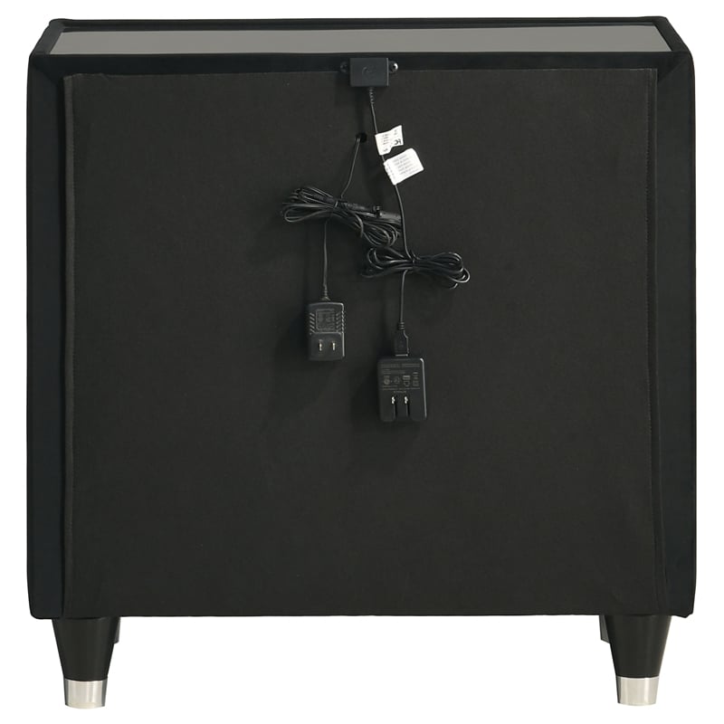 Pemberly Row 2-Drawer Velvet Upholstered LED Nightstand with USB in Black