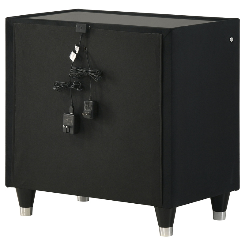 Pemberly Row 2-Drawer Velvet Upholstered LED Nightstand with USB in Black