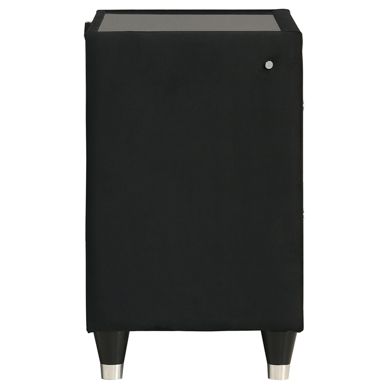 Pemberly Row 2-Drawer Velvet Upholstered LED Nightstand with USB in Black