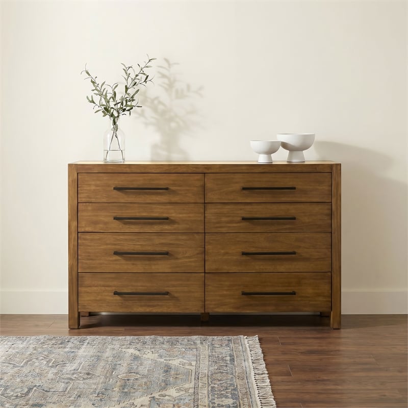 Pemberly Row 8-Drawer Transitional Wood Dresser in Warm Brown
