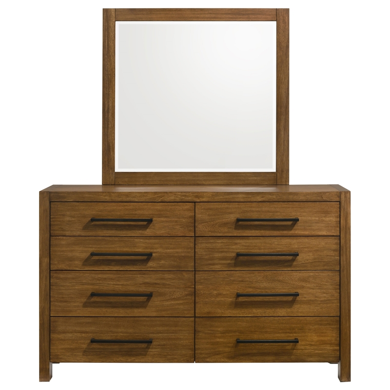 Pemberly Row 8-Drawer Wood Dresser and Mirror Set in Warm Brown