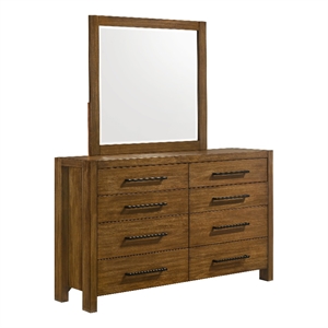 Pemberly Row 8-Drawer Wood Dresser and Mirror Set in Warm Brown