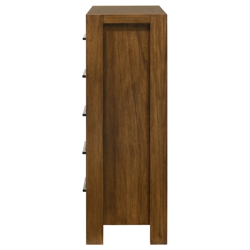 Pemberly Row 5-Drawer Transitional Wood Chest of Drawers in Warm Brown