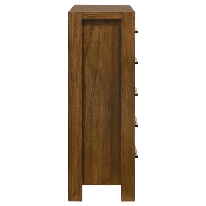 Pemberly Row 5-Drawer Transitional Wood Chest of Drawers in Warm Brown
