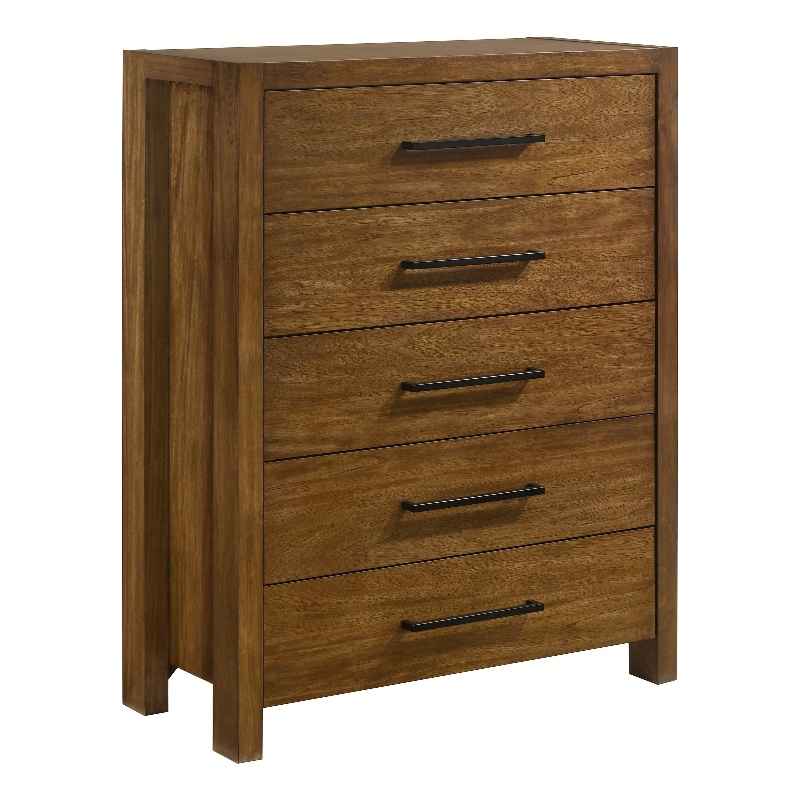 Pemberly Row 5-Drawer Transitional Wood Chest of Drawers in Warm Brown