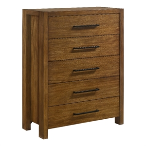 Pemberly Row 5-Drawer Transitional Wood Chest of Drawers in Warm Brown