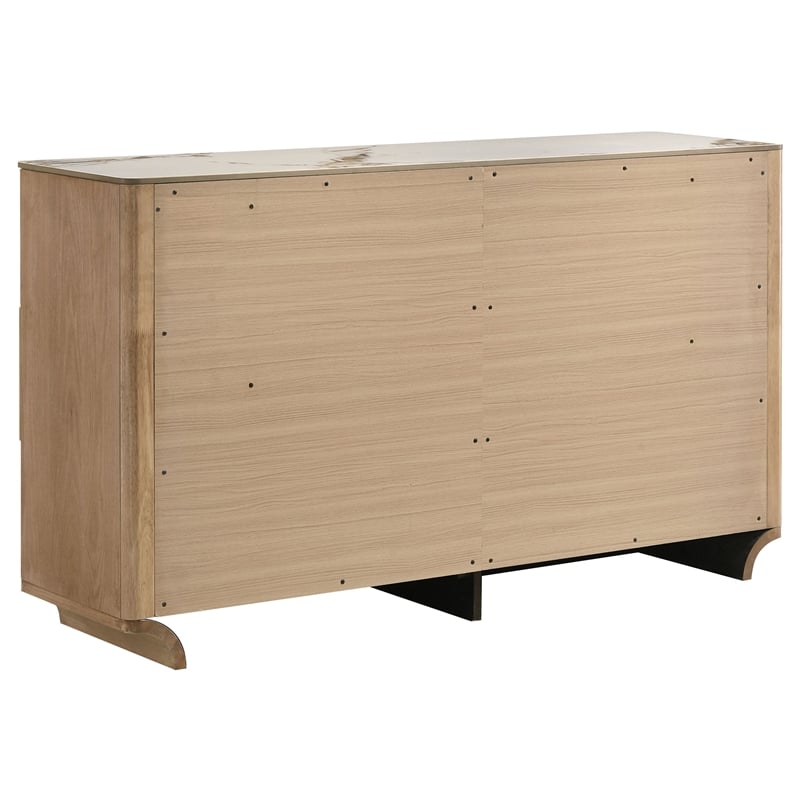 Pemberly Row 6-Drawer Sinter Stone Top Wood Dresser in Light Oak