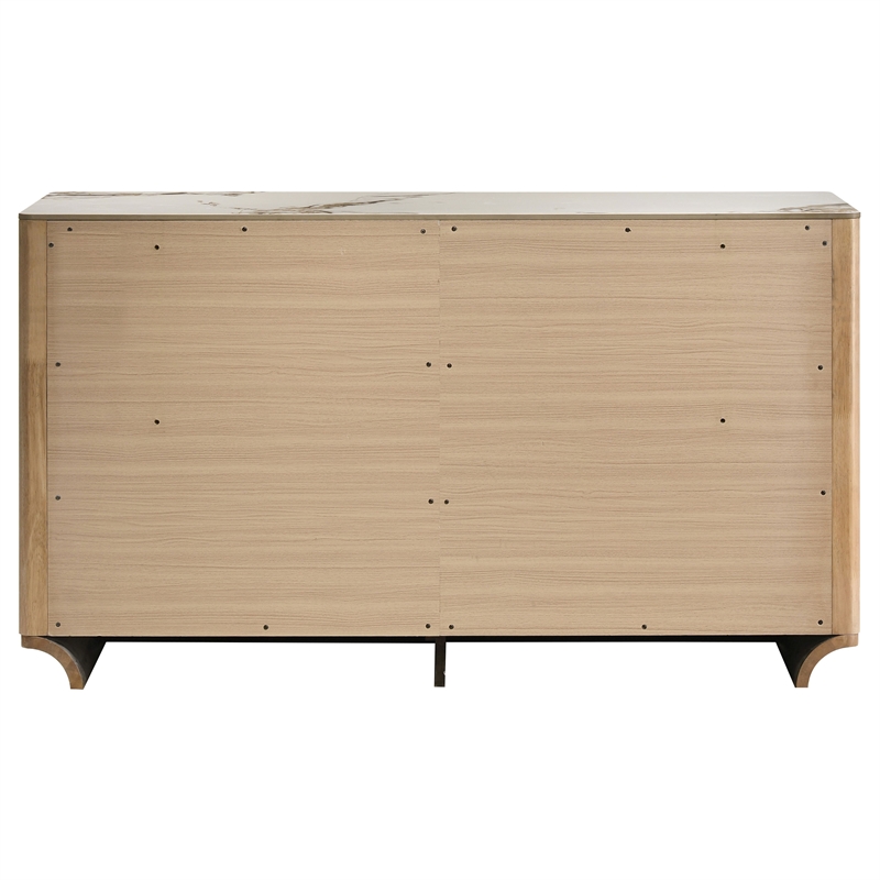 Pemberly Row 6-Drawer Sinter Stone Top Wood Dresser in Light Oak