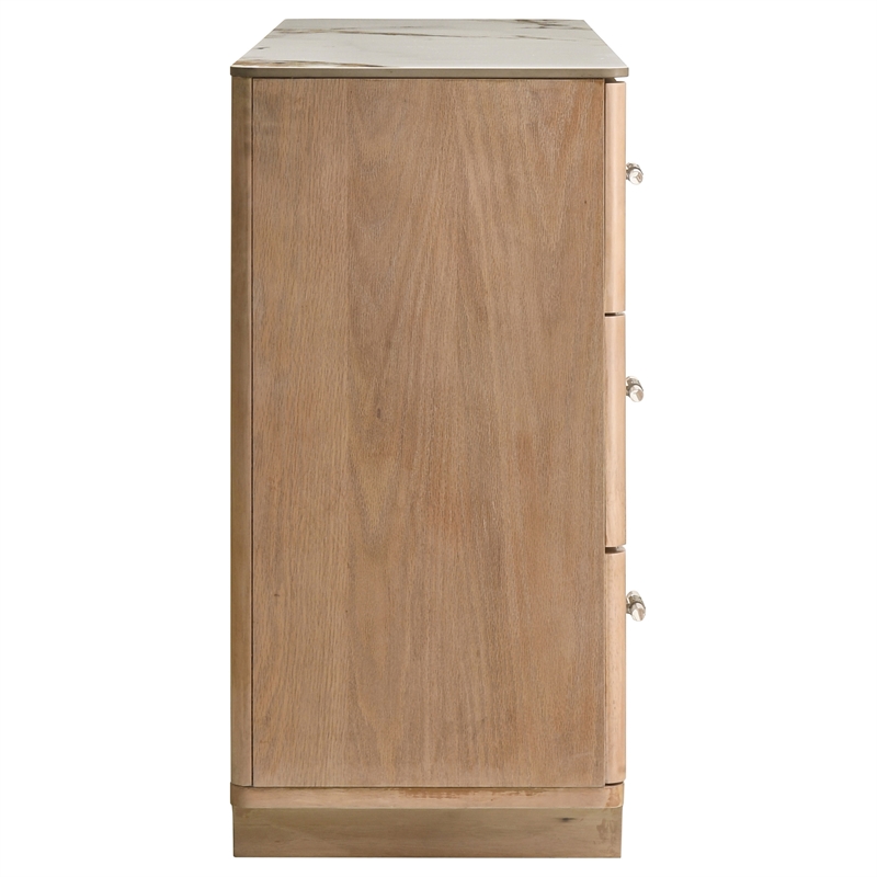 Pemberly Row 6-Drawer Sinter Stone Top Wood Dresser in Light Oak