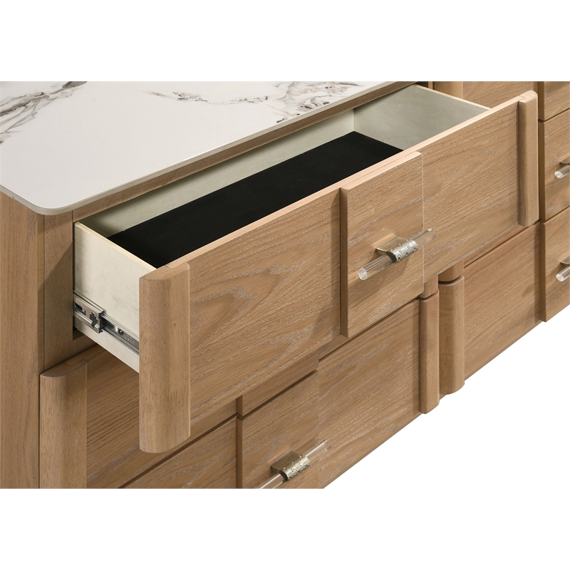 Pemberly Row 6-Drawer Sinter Stone Top Wood Dresser in Light Oak