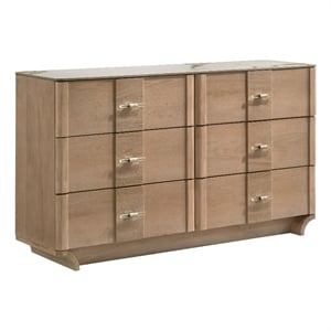 Pemberly Row 6-Drawer Sinter Stone Top Wood Dresser in Light Oak