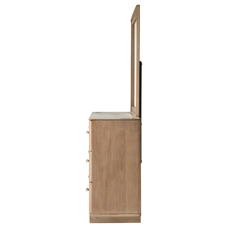 Pemberly Row 6-Drawer Sinter Stone Top Dresser and Mirror in Light Oak