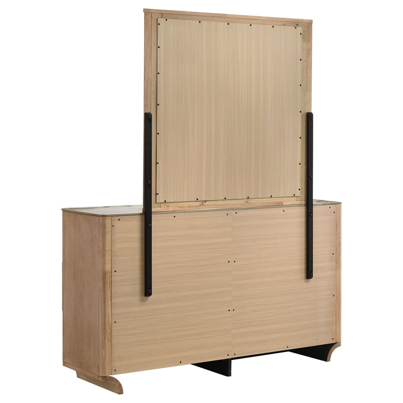 Pemberly Row 6-Drawer Sinter Stone Top Dresser and Mirror in Light Oak