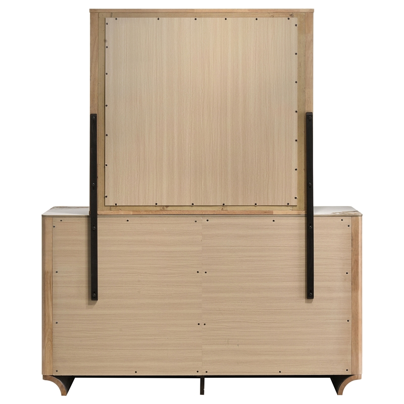 Pemberly Row 6-Drawer Sinter Stone Top Dresser and Mirror in Light Oak
