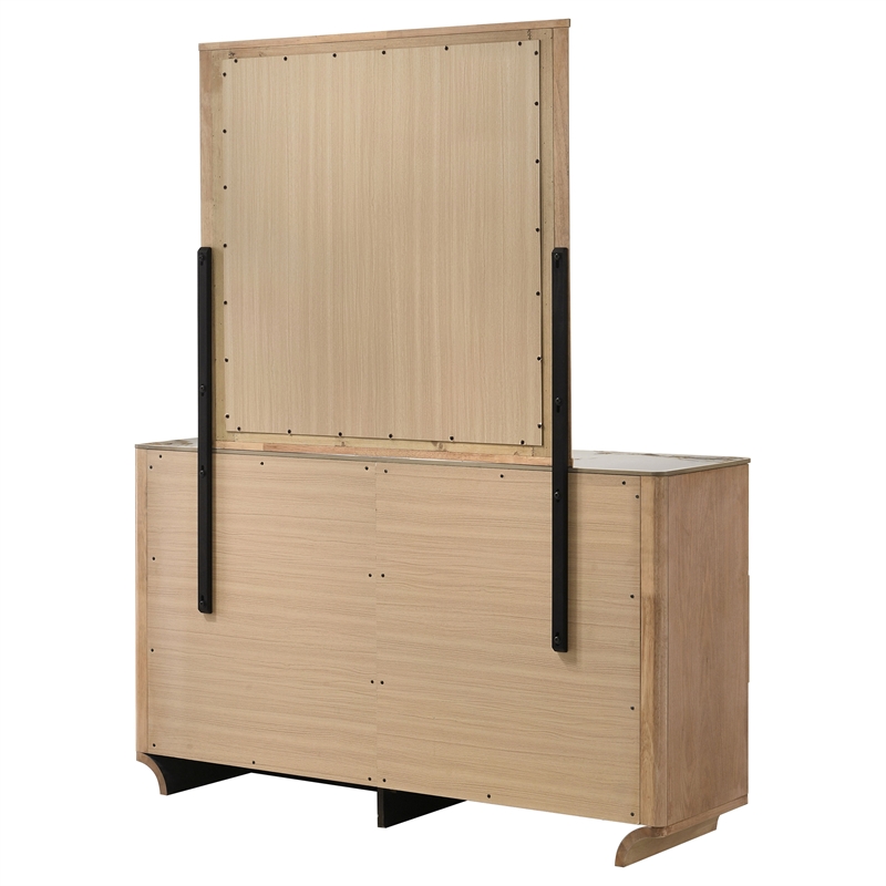 Pemberly Row 6-Drawer Sinter Stone Top Dresser and Mirror in Light Oak