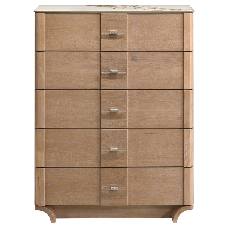 Pemberly Row 5-Drawer Sinter Stone Top Chest of Drawers in Light Oak