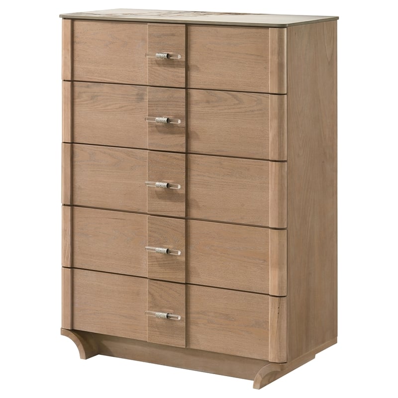 Pemberly Row 5-Drawer Sinter Stone Top Chest of Drawers in Light Oak