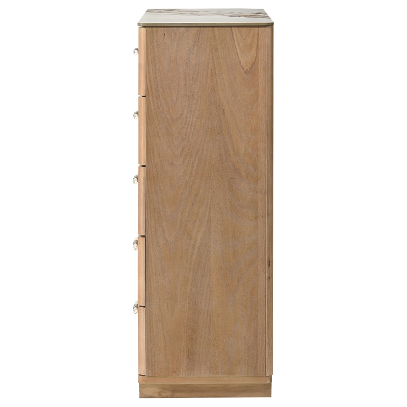 Pemberly Row 5-Drawer Sinter Stone Top Chest of Drawers in Light Oak