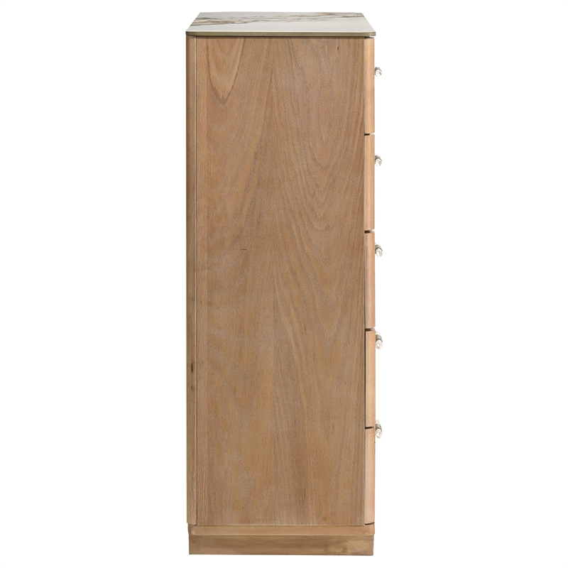 Pemberly Row 5-Drawer Sinter Stone Top Chest of Drawers in Light Oak