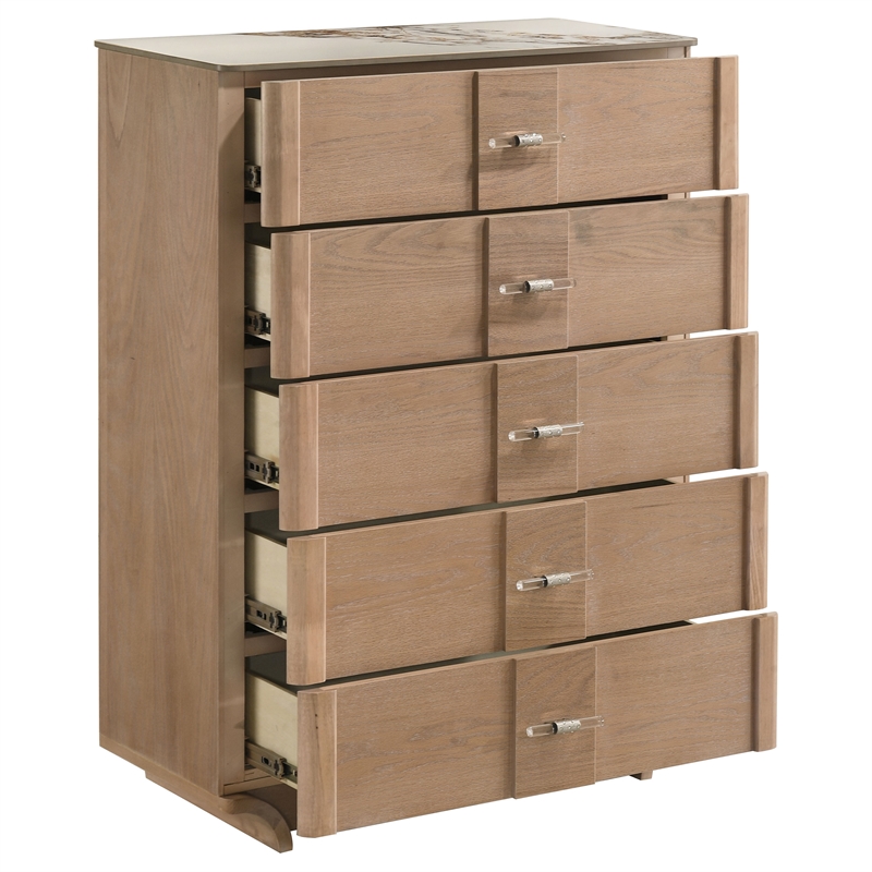 Pemberly Row 5-Drawer Sinter Stone Top Chest of Drawers in Light Oak