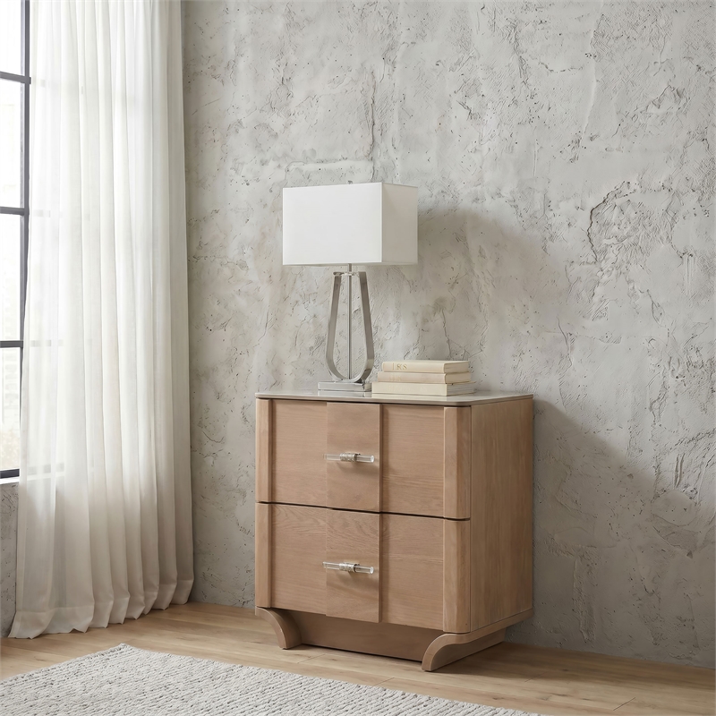 Pemberly Row 2-Drawer Nightstand with Sintered Stone Top in Light Oak
