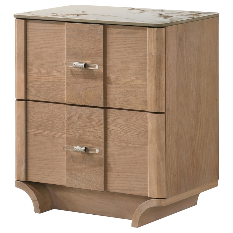 Pemberly Row 2-Drawer Nightstand with Sintered Stone Top in Light Oak