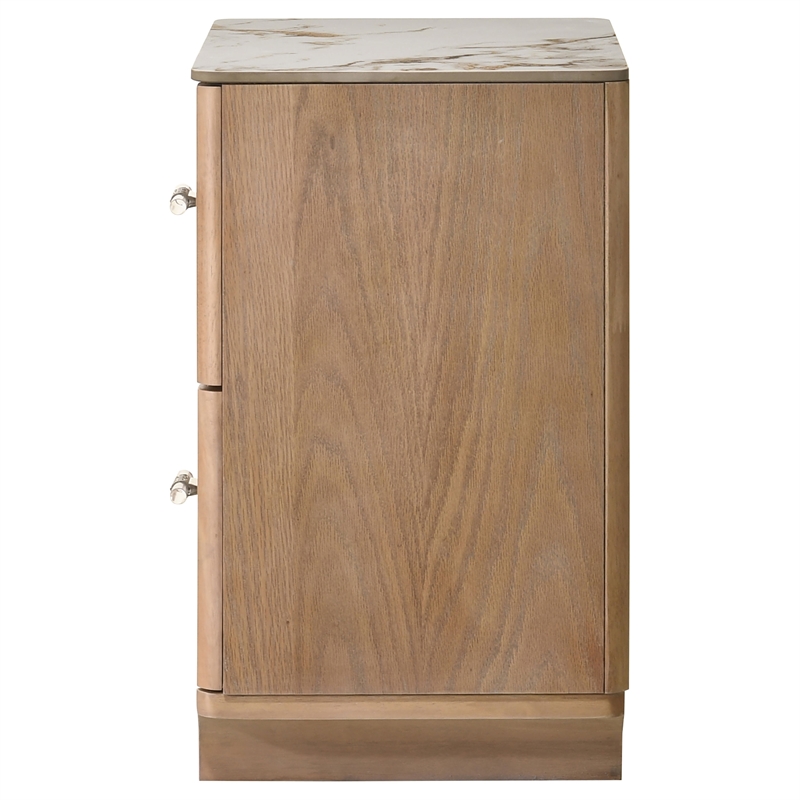 Pemberly Row 2-Drawer Nightstand with Sintered Stone Top in Light Oak