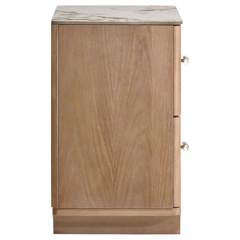 Pemberly Row 2-Drawer Nightstand with Sintered Stone Top in Light Oak