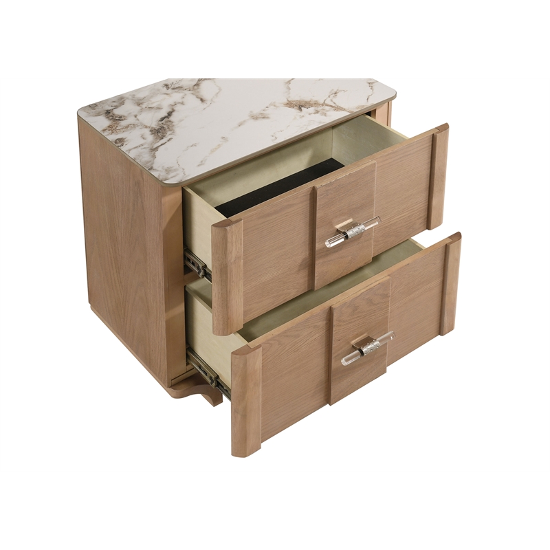 Pemberly Row 2-Drawer Nightstand with Sintered Stone Top in Light Oak