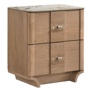 Pemberly Row 2-Drawer Nightstand with Sintered Stone Top in Light Oak