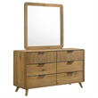 Pemberly Row 6-Drawer Mid-Century Dresser and Mirror Set in Light Oak