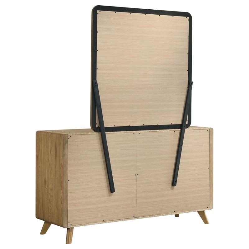Pemberly Row 6-Drawer Mid-Century Dresser and Mirror Set in Light Oak
